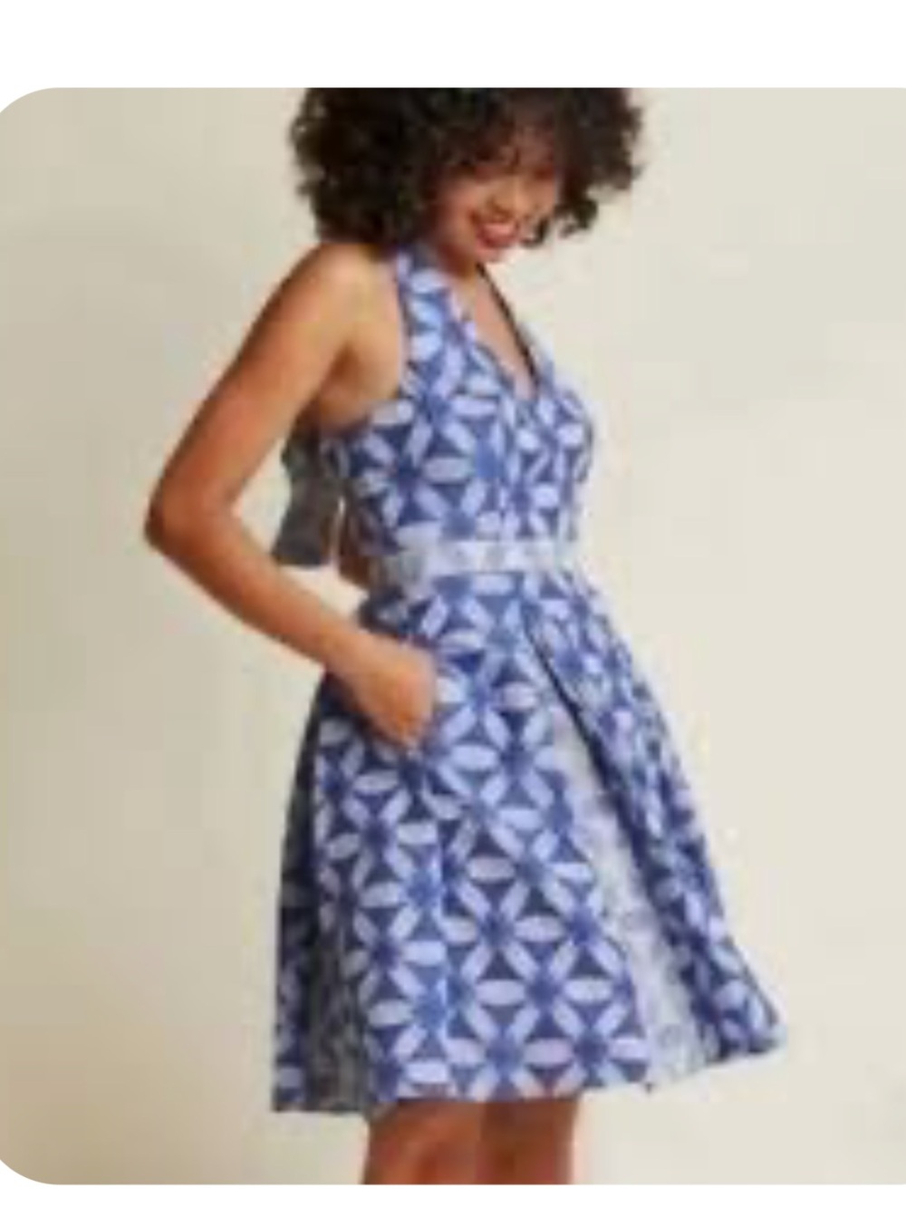 Modcloth Blue and White Backless Halter Dress